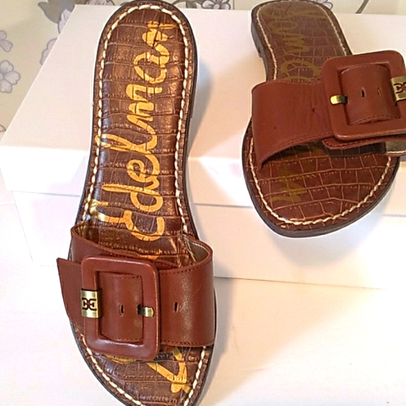 Beautiful pair of Granada Leather Slide Sandals in DK Bourbon by Sam Edelman NWT - Picture 2 of 8